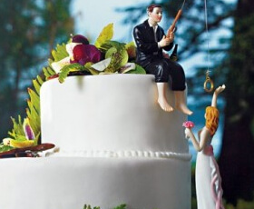 Cake topper con sposa presa all'amo