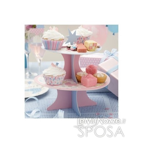 Alzata per dolci in cartone rosa e azzurro - LeMieNozze SHOP