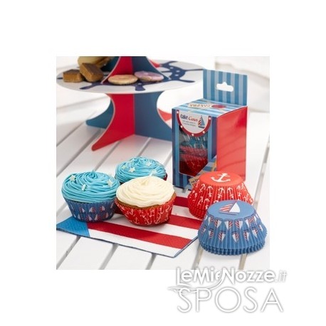Pirottini cupcake tema mare blu e rosso 100 pezzi - LeMieNozze SHOP