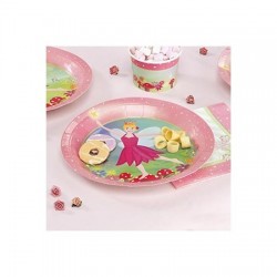 Piatto di carta fate e principesse rosa 8 pezzi