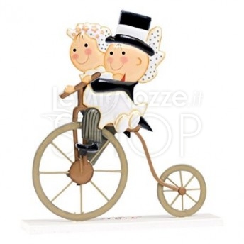 Cake topper sposi in bici antica
