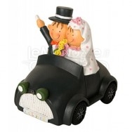 Cake topper salvadanaio sposi in auto