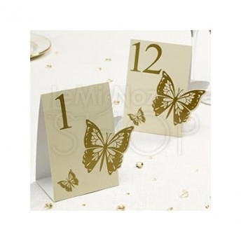 Segnatavolo in carta con farfalla avorio e oro num da 1 a 12