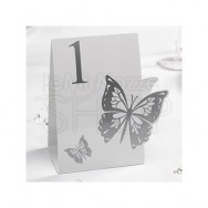 Segnatavolo in carta con farfalla bianco e argento num da 1 a 12