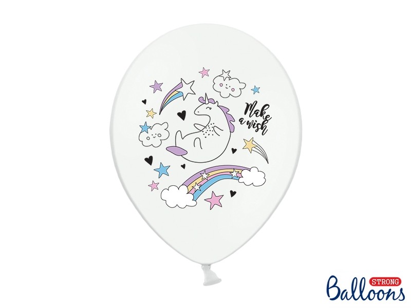 Palloncino Bianco Con Disegni A Tema Unicorno