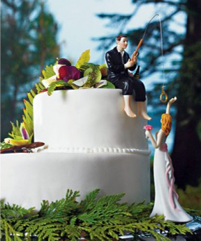 Cake topper con sposa presa all'amo 
