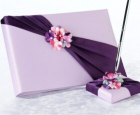 Set guestbook e penna di colore lilla con strass